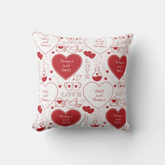 Cojín Decorativo Pilar del patrón de San Valentín - rojo sobre blan (Anverso)