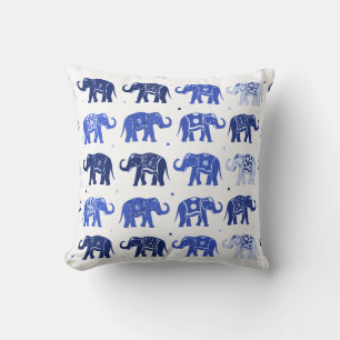 Cojín Decorativo Pilar del patrón del elefante azul y blanco