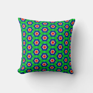 Cojín Decorativo Pilar del patrón estrella verde, rojo y azul