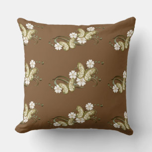 Cojín Decorativo Pilar del patrón floral de las mariposas de oro