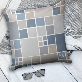 Cojín Decorativo Pilar del patrón geométrico del monograma azul de