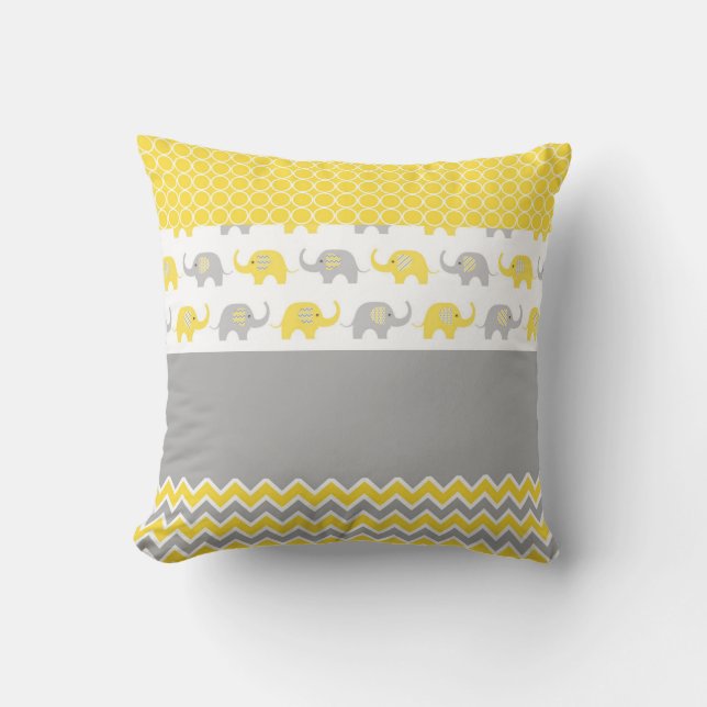 Cojín Decorativo Pilar elefante amarillo y gris (Anverso)