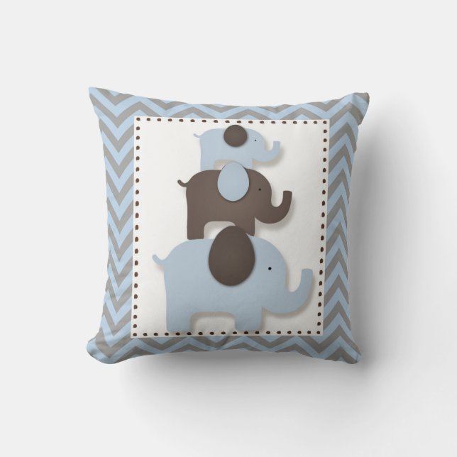 Cojín Decorativo Pilar elefante azul y gris Chevron (Anverso)