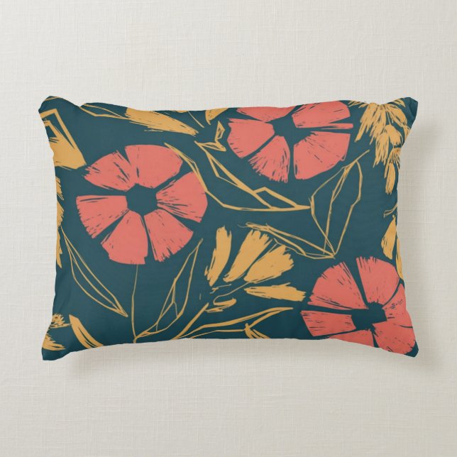 Cojín Decorativo Pilar floral abstrato negrita - Verde azulado, cor (Anverso)