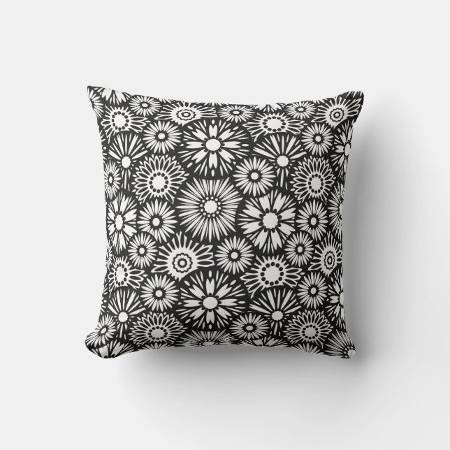 Cojín Decorativo Pilar floral blanco y negro (Anverso)