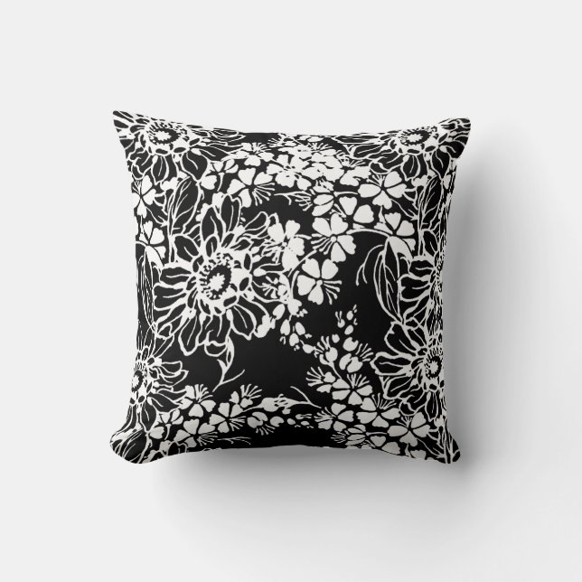 Cojín Decorativo Pilar floral blanco y negro (Anverso)