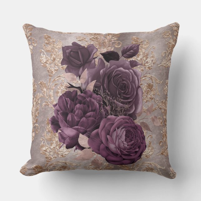 Cojín Decorativo Pilar floral Taupe/Bronze Pluma (Anverso)