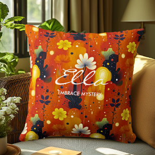 Cojín Decorativo Pilar floral vibrante con nombre de Personalizable