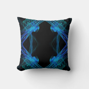 Cojín Decorativo Pilar fractal negro y azul resumen