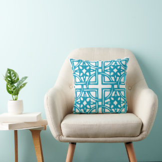 Cojín Decorativo Pilar Hawaiano de diseño geométrico azul y blanco