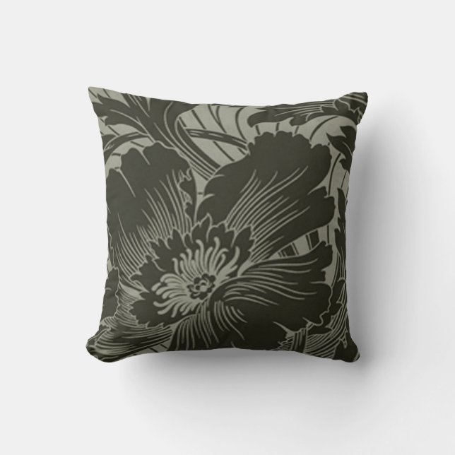 Cojín Decorativo Pilar inverso de la línea de flores negras (Anverso)