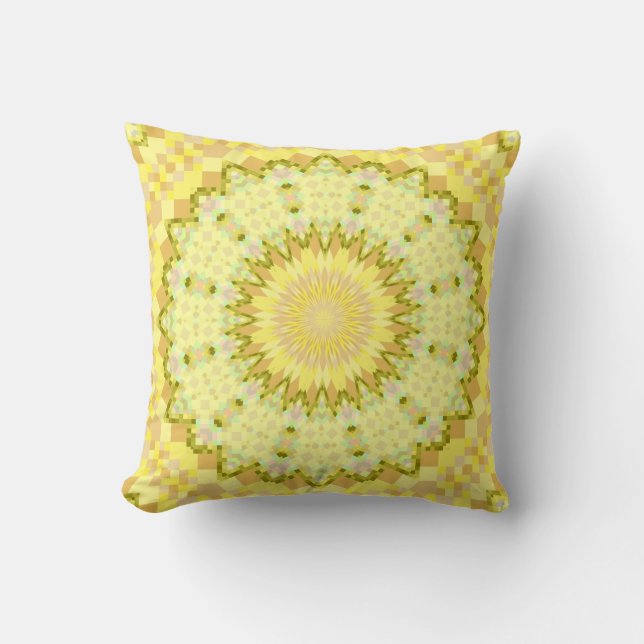 Cojín Decorativo Pilar Kaleidoscópico de amarillo pálido (Anverso)