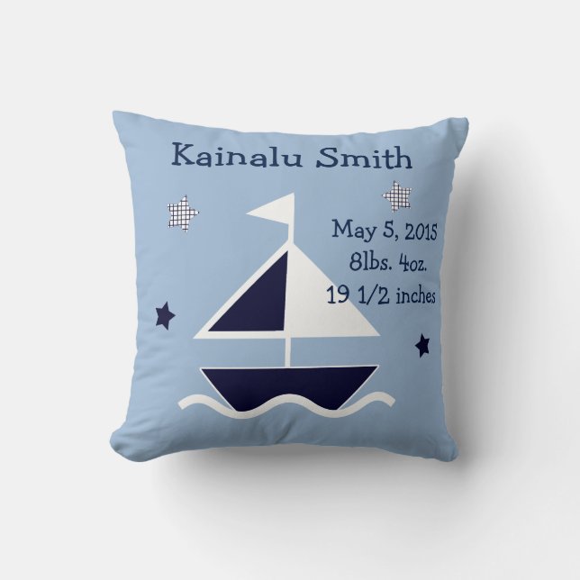 Cojín Decorativo Pilar Keepsake "Nautical/Sailboat" personalizado (Anverso)