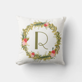Cojín Decorativo Pilar monograma de la correa floral de peonías bot