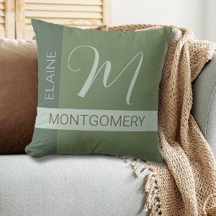 Cojín Decorativo Pilar monograma del bloque verde sabio