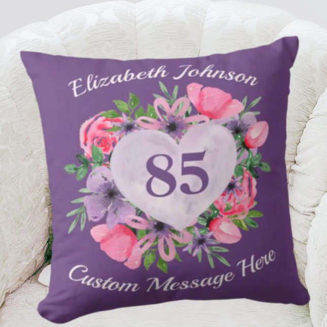 Cojín Decorativo Pilar morada 85º cumpleaños para mujeres (Subido por el creador)