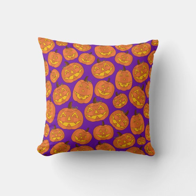 Cojín Decorativo Pilar morado Jack-O-Lantern (Anverso)