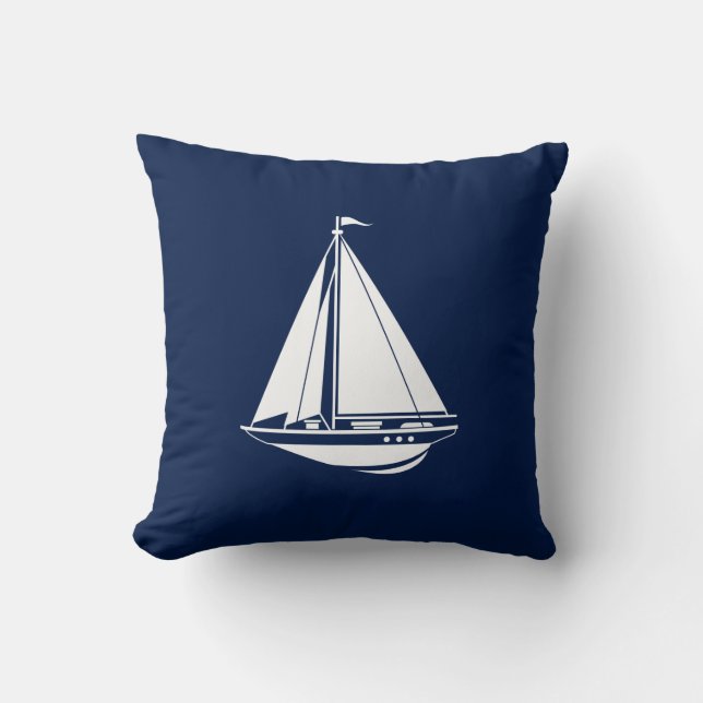 Cojín Decorativo Pilar naumático, velero, azul, blanco, marítimo (Anverso)