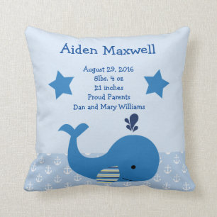 Cojín Decorativo Pilar náutico de ballena azul personalizado