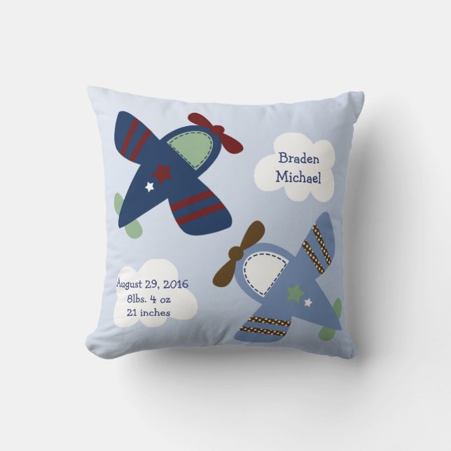 Cojín Decorativo Pilar personalizado "Aviones Adorables/Zoom" (Anverso)