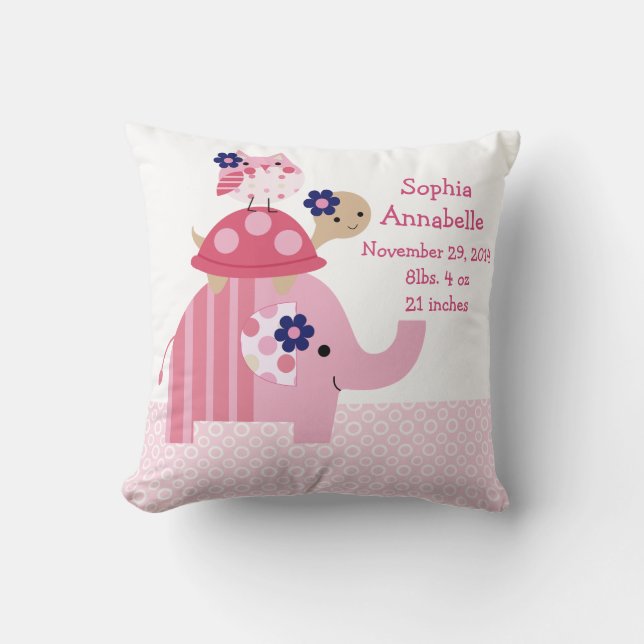 Cojín Decorativo Pilar personalizado "Ellie Elephant/Turtle/Owl" (Anverso)