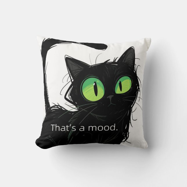 Cojín Decorativo Pilar poliéster de gato negro "Eso es un ánimo" (Anverso)