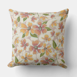 Cojín Decorativo Pilar redondo floral retro tropical rosa naranja