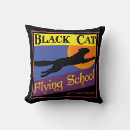 Cojín Decorativo Pilar retro de la escuela de vuelo de gato negro