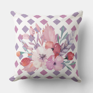Cojín Decorativo Pilar reversible morado de floral de diamante