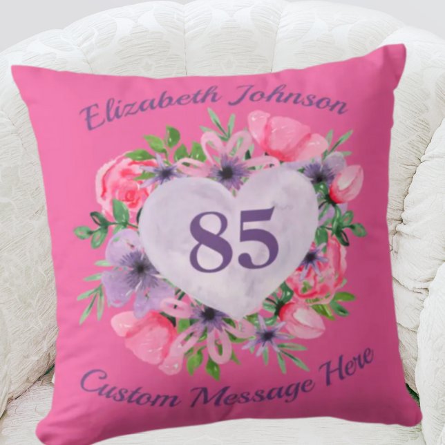 Cojín Decorativo Pilar rosa 85º cumpleaños para mujeres (Subido por el creador)