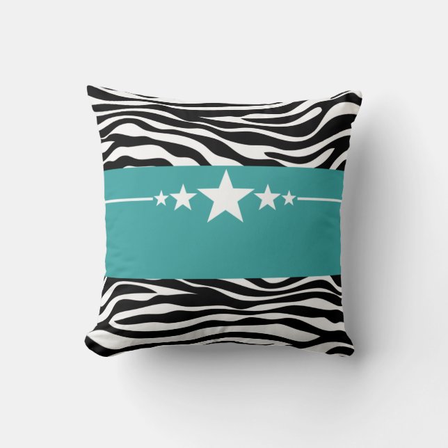 Cojín Decorativo Pilar zebra estrella verde azulada (Anverso)