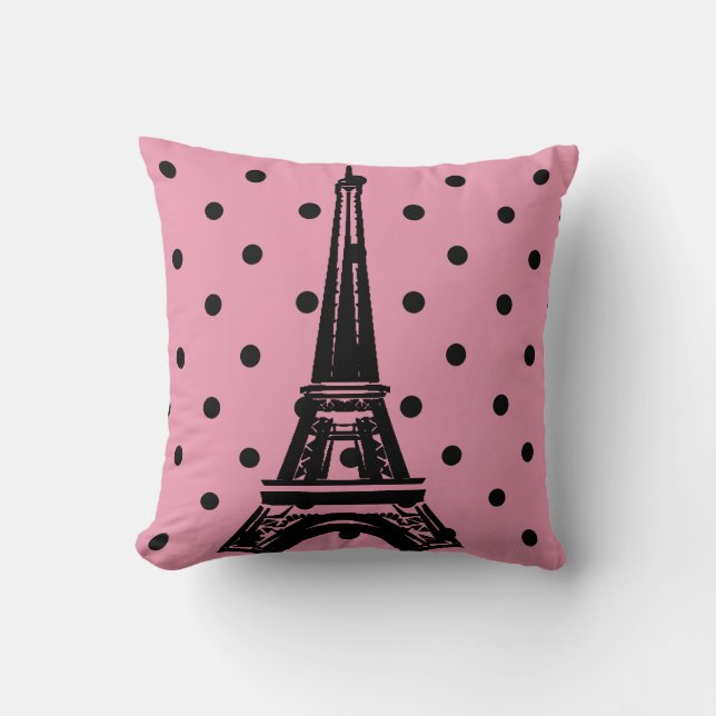 Cojín Decorativo Pilares de la Torre Eiffel Rosa y Negro (Anverso)