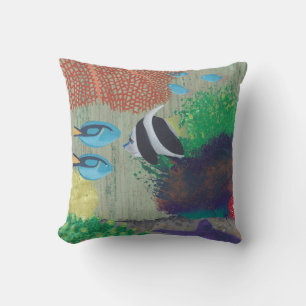 Cojín Decorativo Pilares de pintura de peces tropicales coloridos