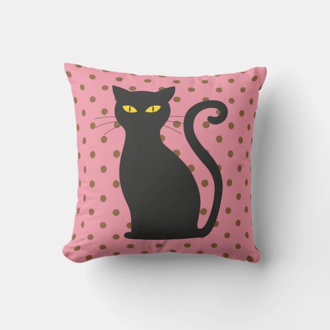COJÍN DECORATIVO PILAS DE PUNTO DE POLKA DE GATO NEGRO (Anverso)