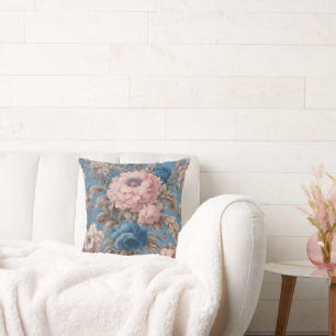 Cojín Decorativo Píldora Tiradora De Flores Azules Y Rosa De Pastel