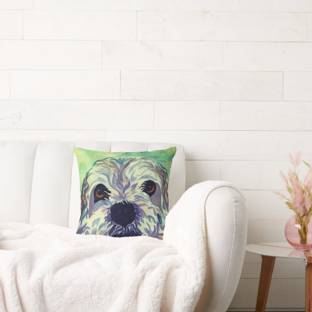 Cojín Decorativo Pillow Acuarela Con Perro Apso Lhasa (Sofá)