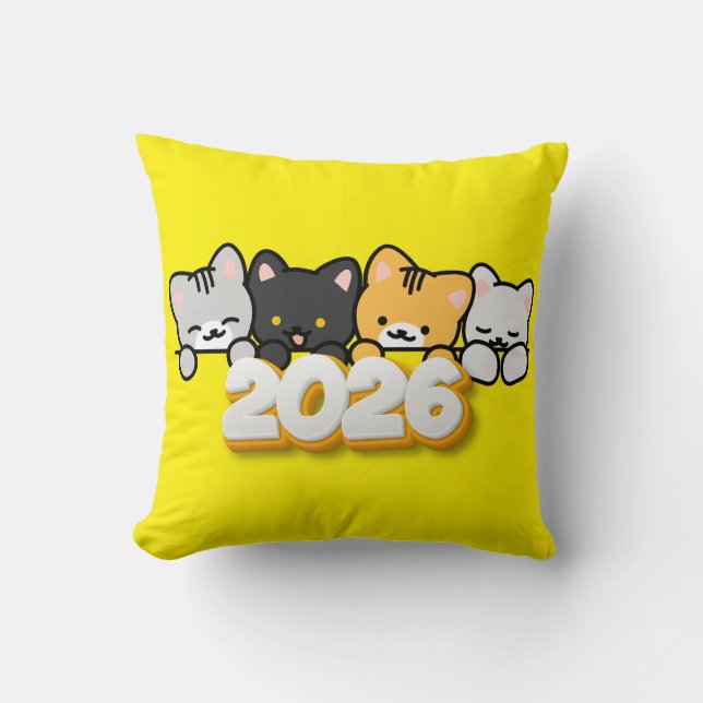 Cojín Decorativo Pillow Adorable Cats 2026 New Year (Anverso)