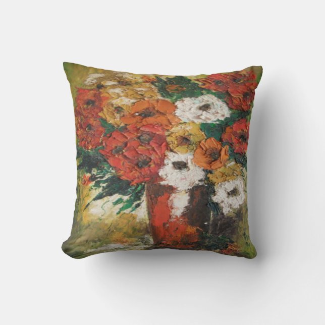 Cojín Decorativo Pillow Ann Hayes Pintando Flores Rojas Mixtas (Anverso)