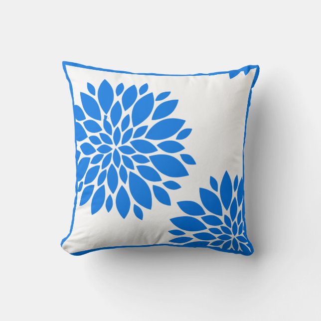 Cojín Decorativo Pillow azul y blanco de crisantemo (Anverso)