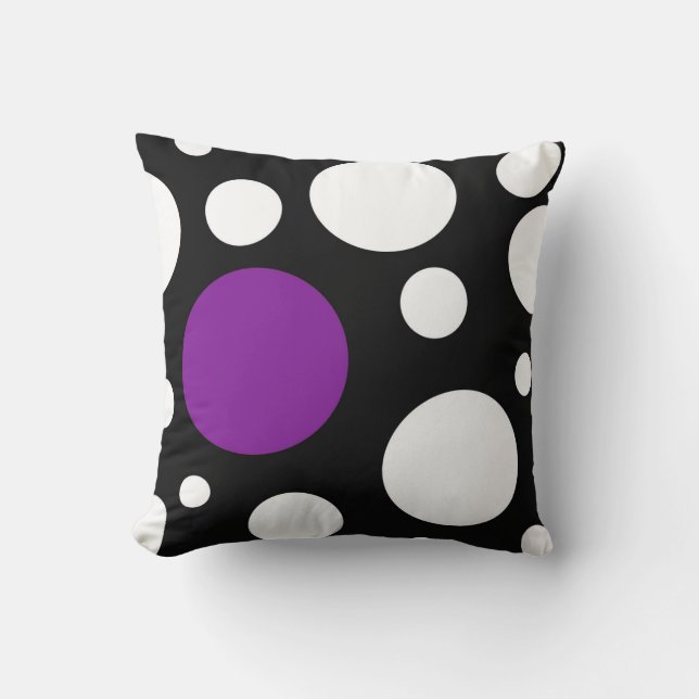 Cojín Decorativo Pillow blanco negro moderno y violeta con círculos (Anverso)