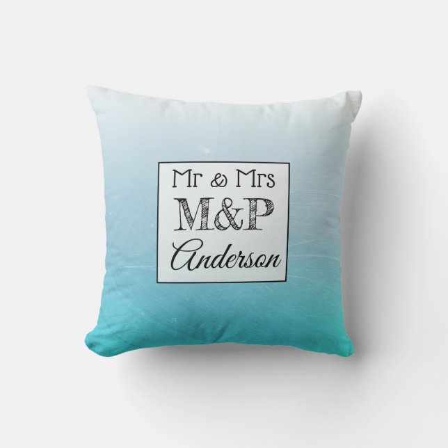 Cojín Decorativo Pillow Boda azul Aqua personalizado (Anverso)
