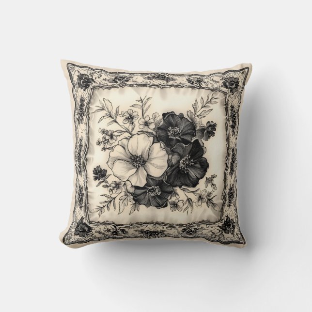 Cojín Decorativo Pillow, Boda floral de marfil y negro (Anverso)
