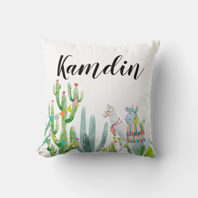 Cojín Decorativo Pillow Boho Llama Bohemian Cacti Dese (Anverso)