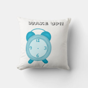 Cojín Decorativo Pillow con azul lindo un reloj y despierta texto