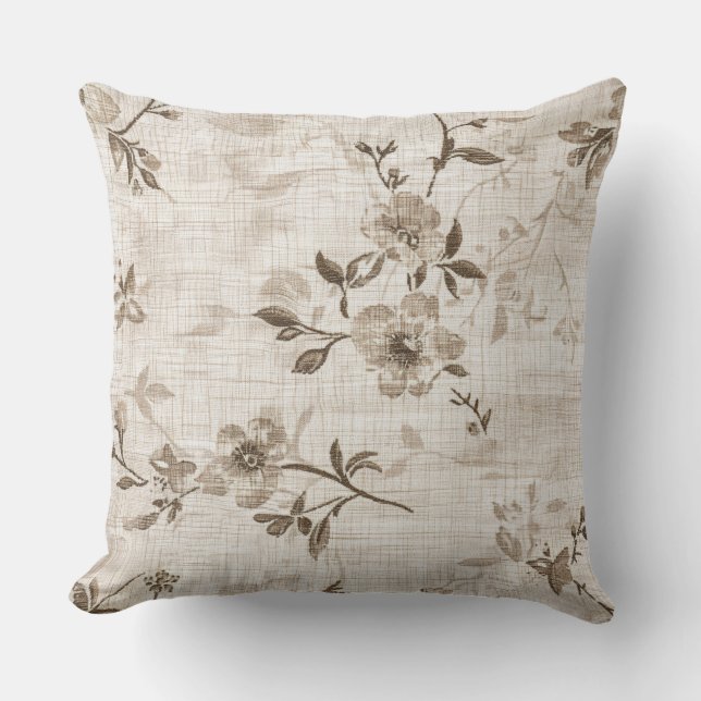Cojín Decorativo Pillow con patrón floral marrón (Anverso)
