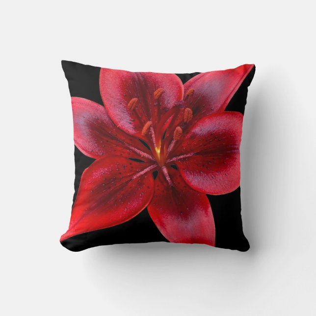 Cojín Decorativo Pillow cuadrado de flores de color negro y rojo as (Anverso)