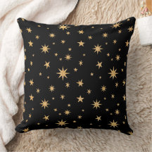 Pillow de acento de las estrellas de oro y negro