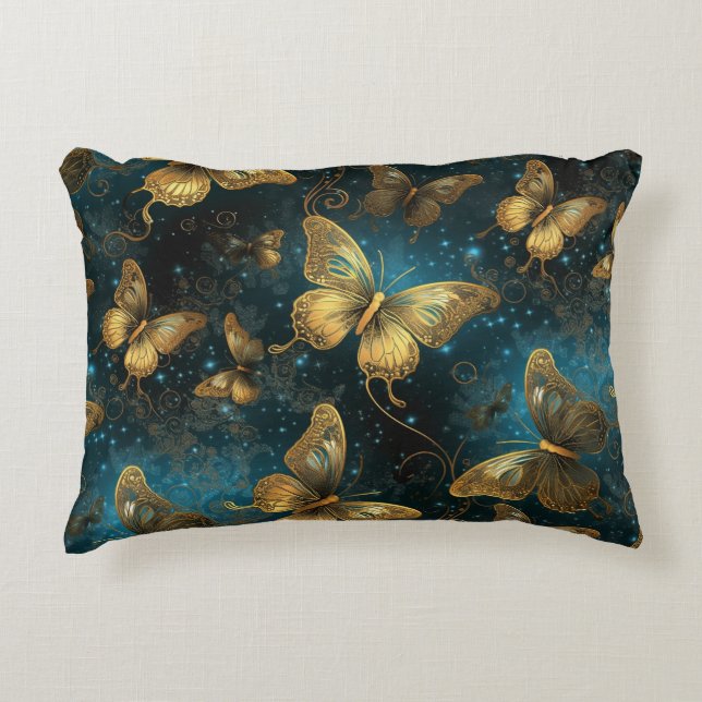 Cojín Decorativo Pillow de acento de las mariposas doradas (Anverso)