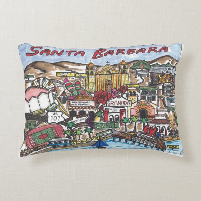 Cojín Decorativo Pillow de acento del mapa de Santa Bárbara (Anverso)