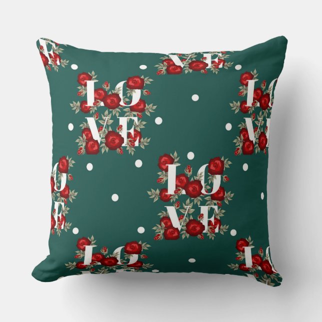 Cojín Decorativo Pillow de "amor" verde/Rosa (Anverso)